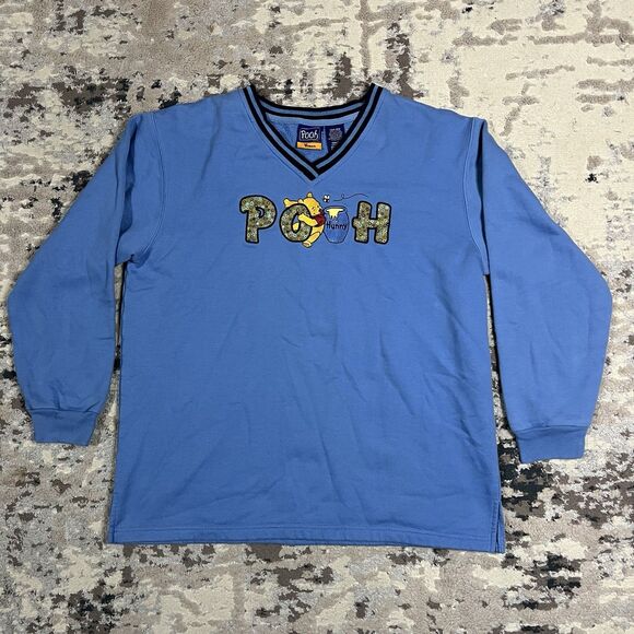 Vintage Disney Pooh Bear Embroidered V Neck Hunny Sweatshirt Sz 1X Floral - Picture 1 of 10